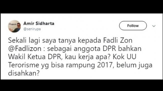 Postingan warganet ke Fadli Zon. [Twitter]