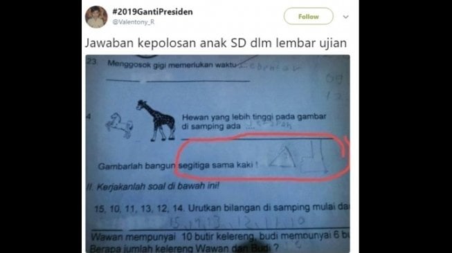 Jawaban soal ujian nyeleneh. [Twitter]