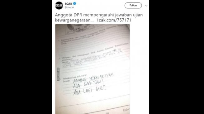 Jawaban soal ujian nyeleneh. [Twitter]