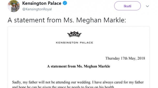 Pernyataan Meghan Markle. (Twitter)