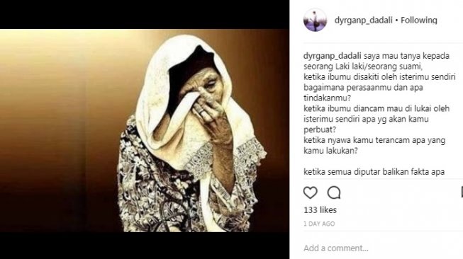 Postingan Dyrga Dadali. [Instagram]