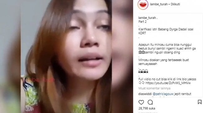 Klarifikasi istri Dyrga Dadali. [Instagram]