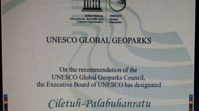 Dikukuhkan UNESCO, Ini Sertifikat untuk Ciletuh Palabuhanratu