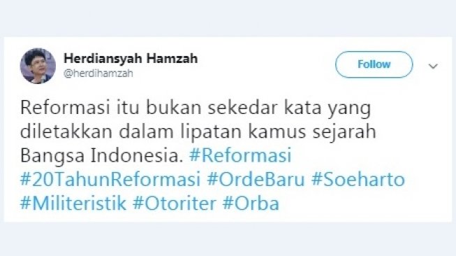 Cuitan warganet #20TahunReformasi. [Twitter]