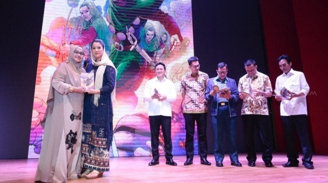 Marcella Zalianty dalam peluncuran Keumalahayati di Gedung Perpustakaan Nasional, Jakarta Pusat, Senin (21/5/2018) [Suara.com/Wahyu Tri Laksono].