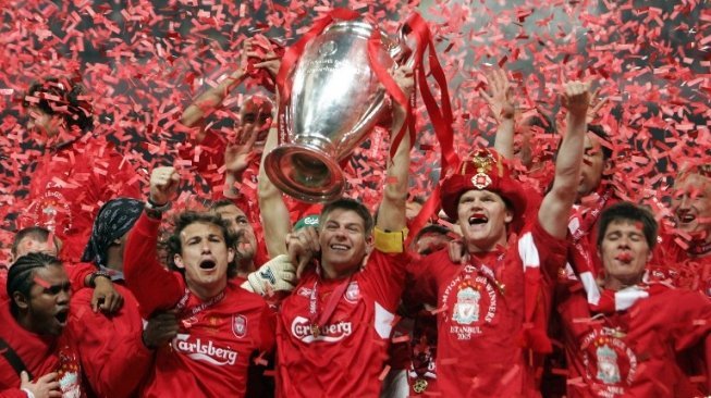Liverpool juara Liga Champions 2005 usai menang secara heroik melawan AC Milan di Stadion Ataturk, Istanbul, Turki, 25 Mei 2005. [AFP]