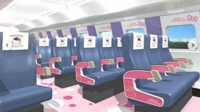 Kereta bertema Hello Kitty hadir di Jepang pada 30 Juni 2018. (Foto: West Japan Railway)