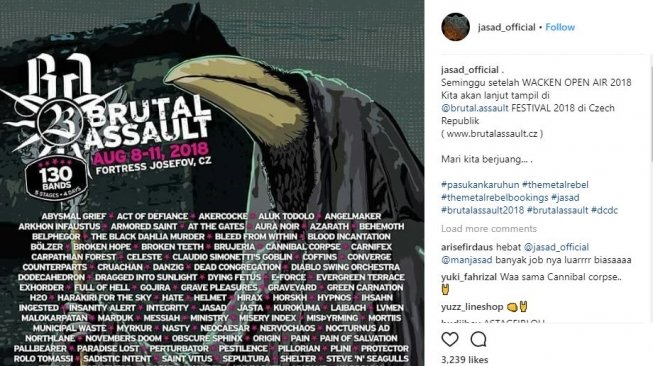 Poster Brutal Assault Festival 2018 (jasad_official/instagram).