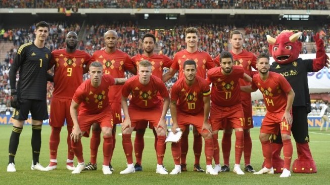 Penggawa tim nasional Belgia berpose jelang laga persahabatan kontra Portugal, Minggu (3/6/2018) [AFP]