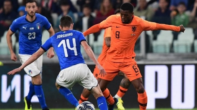 Pertandingn uji coba Italia vs Belanda. (Miguel Medina / AFP)