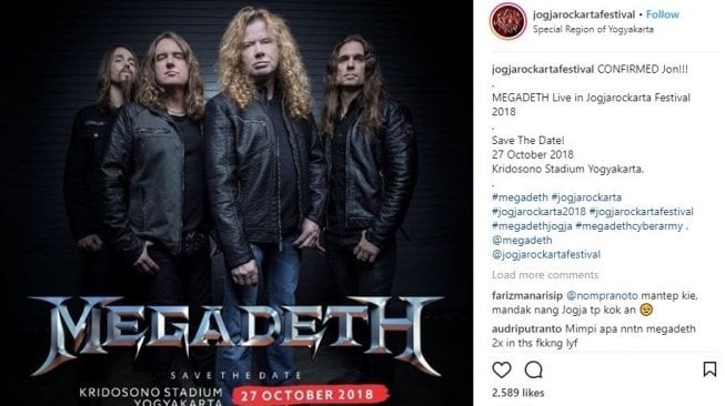 Megadeth akan konser di Indonesia (jogjarockartafestival/instagram).