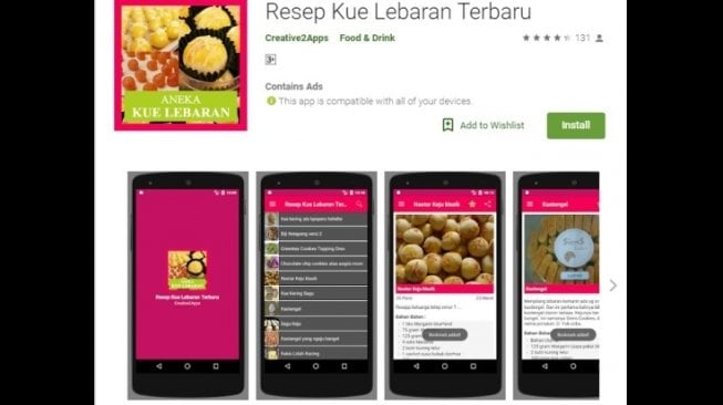 Aplikasi resep kue. [Google Play Store]