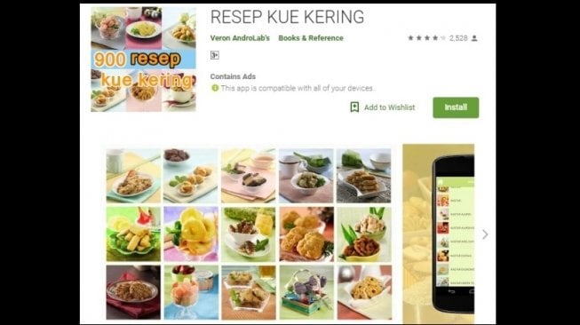 Aplikasi resep kue. [Google Play Store]