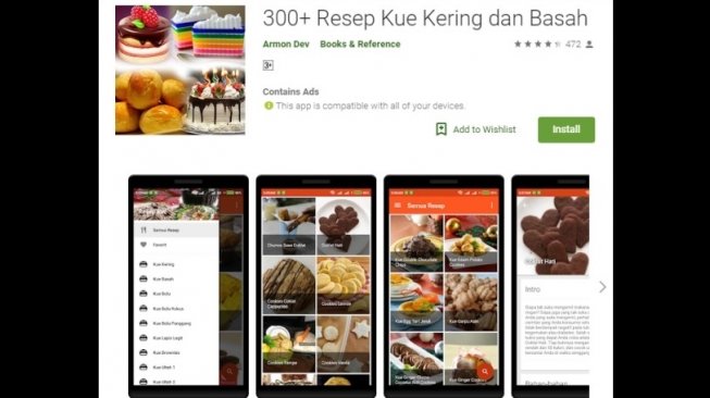 Aplikasi resep kue. [Google Play Store]