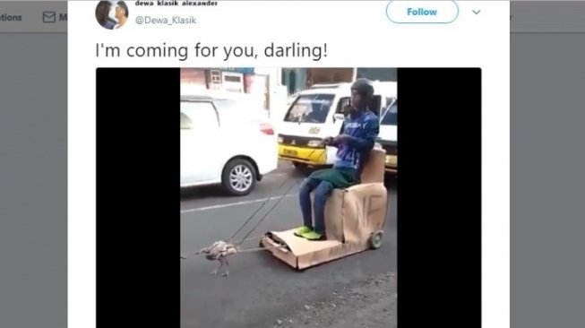 Video Ayam Tarik Kereta Heboh di Twitter