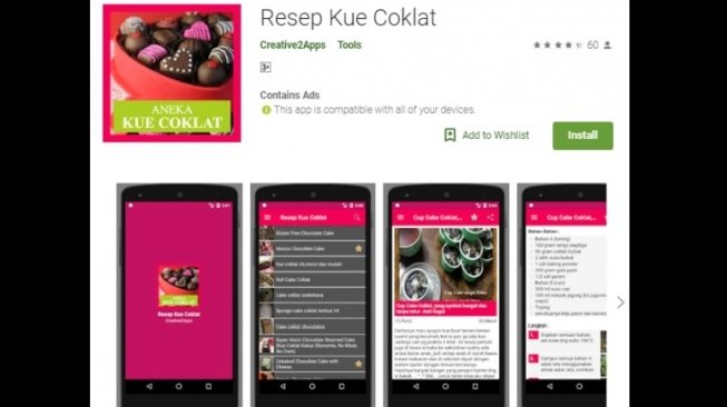 Aplikasi resep kue. [Google Play Store]