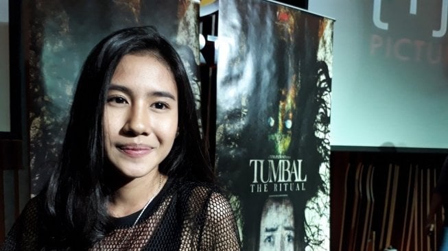 Shenina Cinnamon di jumpa pers film Tumbal The Ritual di kawasan Sudirman, Selasa (12/6/2018) [Suara.com/Ismail].