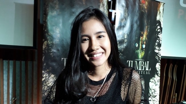 Shenina Cinnamon di jumpa pers film Tumbal The Ritual di kawasan Sudirman, Selasa (12/6/2018) [Suara.com/Ismail].