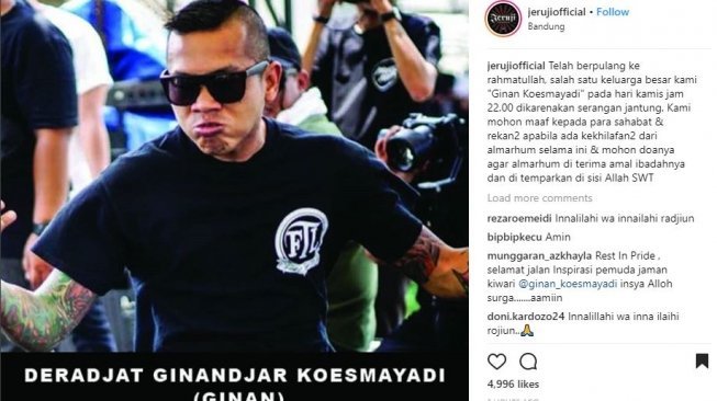 Ginan Koesmayadi, vokalis band Jeruji (@jerujiofficial//instagram).