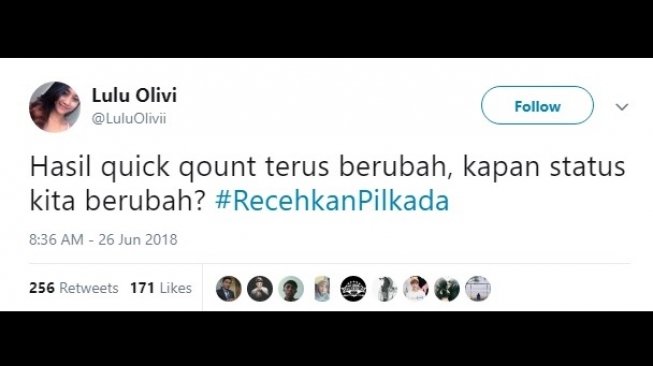 Postingan cuitan #RecehkanPilkada. [Twitter]