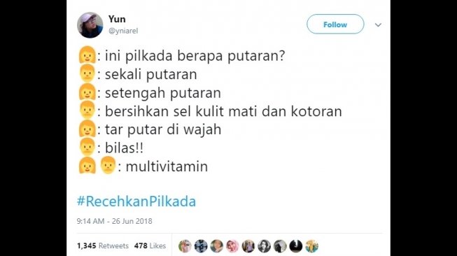 Postingan cuitan #RecehkanPilkada. [Twitter]