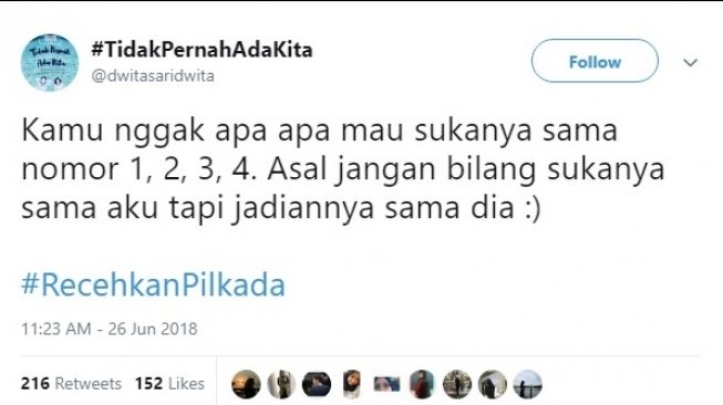 Postingan cuitan #RecehkanPilkada. [Twitter]