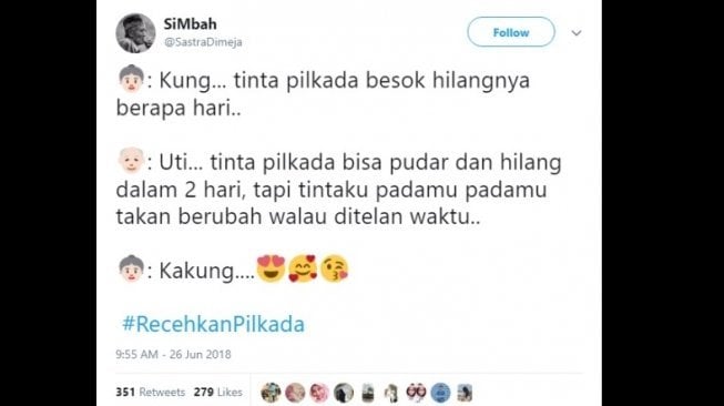 Postingan cuitan #RecehkanPilkada. [Twitter]