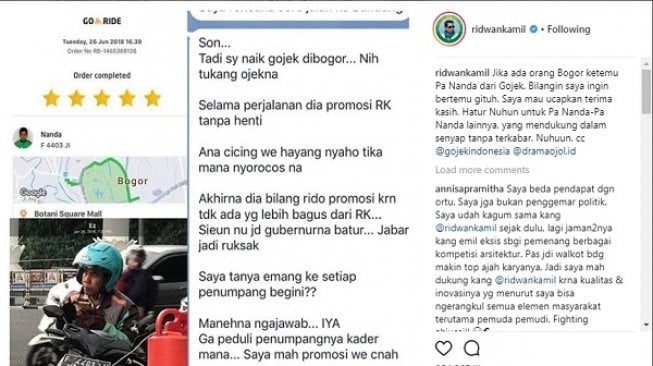 Menang Pilkada, Ridwan Kamil Cari Rider Ojek Online Ini