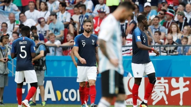 Suasana pertandingan antara Prancis vs Argentina di babak 16 Besar Piala Dunia 2018 di Kazan Arena, Kazan, Rusia, Sabtu (30/6/2018). [Anadolu]