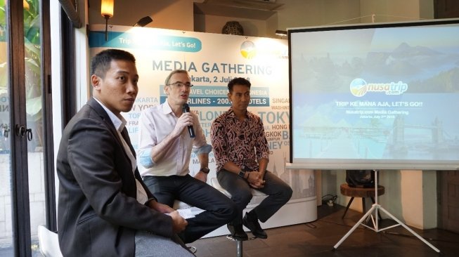 Jumpa pers Nusatrip.com di Jakarta, Senin (2/7/2018). [Suara.com/Dinda Rachmawati]