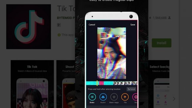 Salah satu fitur dalam aplikasi Tik Tok. [Suara.com/Google Play Store]