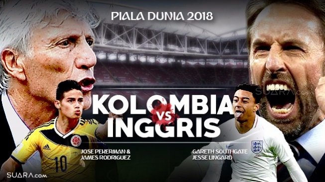 Susunan Pemain Kolombia vs Inggris di 16 Besar Piala Dunia