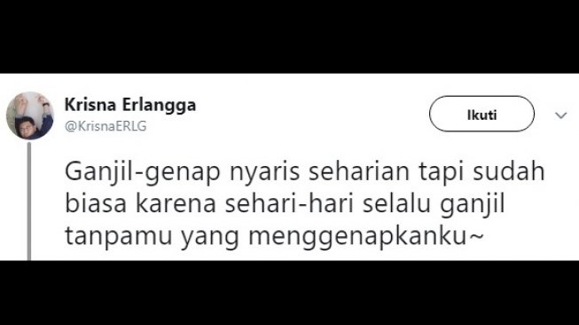 Cuitan warganet perihal aturan Ganjil - Genap. [Twitter]