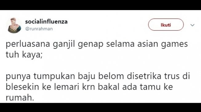 Cuitan warganet perihal aturan Ganjil - Genap. [Twitter]