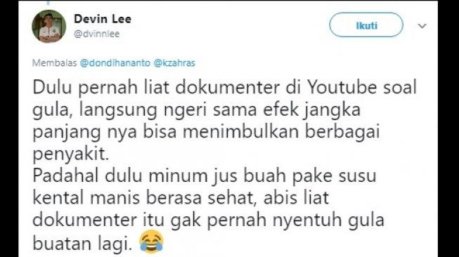 Cuitan warganet perihal susu kental manis. [Twitter]