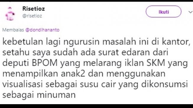 Cuitan warganet perihal susu kental manis. [Twitter]