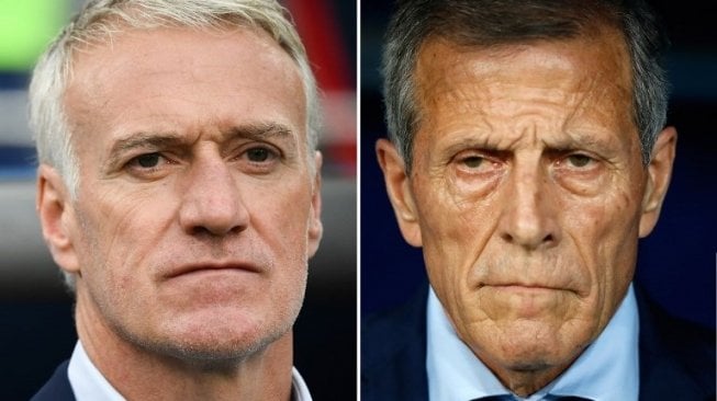 Kombinasi foto pelatih tim Prancis Didier Deschamps dan pelatih Oscar Washington Tabarez. Franck FIFE, Odd ANDERSEN / AFP