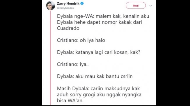 Cuitan warganet dialog imajiner seputar perpindahan Cristiano Ronaldo ke Juventus. [Twitter]