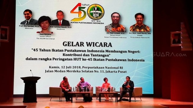 Gelar Wicara Memperingati 45 Tahun Ikatan Pustakawan Indonesia di Perpustakaan Nasional, Jakarta, Kamis (12/7/2018). (Suara.com/Firsta Nodia)