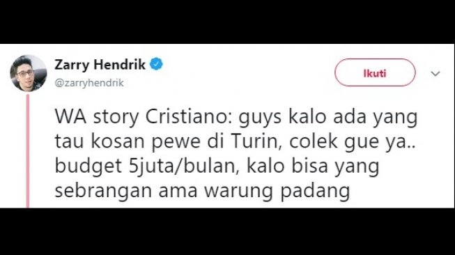 Cuitan warganet dialog imajiner seputar perpindahan Cristiano Ronaldo ke Juventus. [Twitter] 