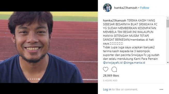 Salam perpisahan Hamka Hamzah dengan Sriwijaya. [Instagram@hamka23hamzah]