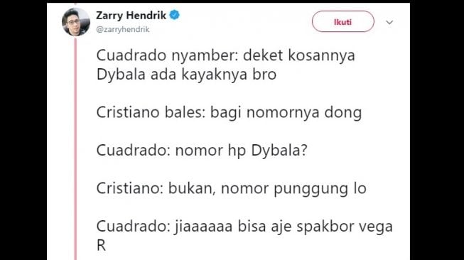 Cuitan warganet dialog imajiner seputar perpindahan Cristiano Ronaldo ke Juventus. [Twitter]