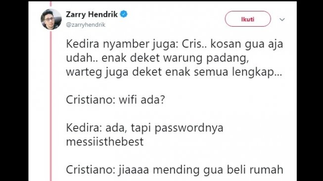 Cuitan warganet dialog imajiner seputar perpindahan Cristiano Ronaldo ke Juventus. [Twitter]