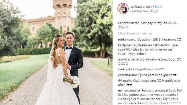 Pol Espargaro bersama istri, Carlota Bertran. [Instagram@carlotabertran]