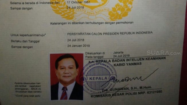 Pendaftaran Capres Belum Buka, Prabowo Sudah Bikin SKCK