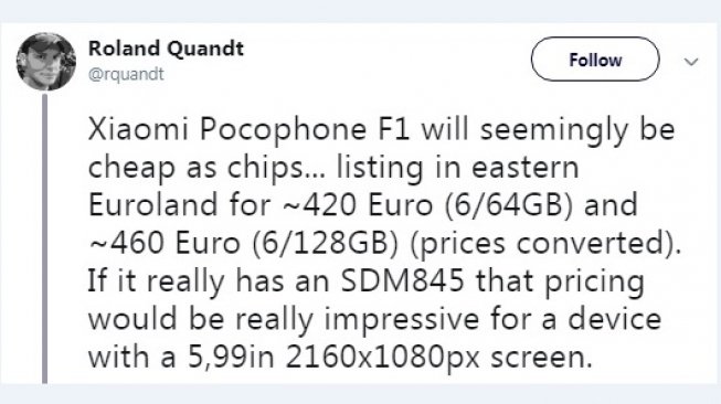 Bocoran Xiaomi Pocophone F1. [Twitter] 