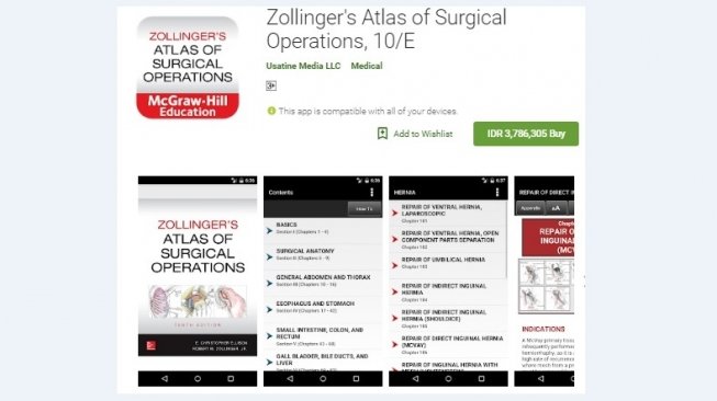 Aplikasi Zollinger's Atlas of Surgical Operations. [Google Play Store]