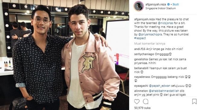 Afgan Syahreza foto bareng Nick Jonas. [Instagram] 