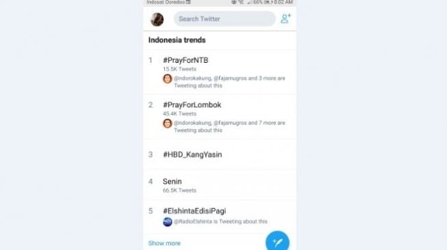 #PrayforNTB jadi trending. [Twitter]