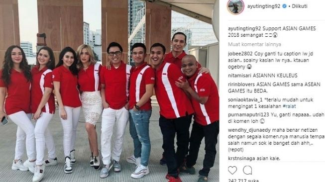 Postingan Ayu Ting Ting salah tulis Asian Games 2018. [Instagram]